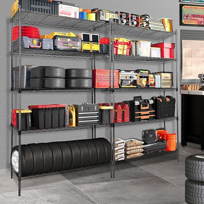 Whitmor 5 Tier Metal Storage Shelves, Heavy Duty with 4 Wheels & Adjustable Feet, 400 lbs Capacity per Shelf, Max 2000 lbs Total for Home, Garage, Workshop, 36" L x 14" W x 60" H, Black