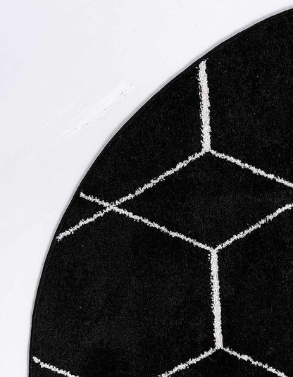 Unique Loom Trellis Frieze Collection Area Rug - Geometric (5' 1" Round, Black/ Ivory)