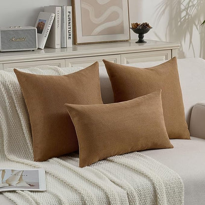 FUTEI Rust Chenille Throw Pillow Covers 12x20 Inch Set of 2,Soft Wide Chevron Textured Lumbar Pillow Cases,Farmhouse Home Decor for Couch Bed Living Room