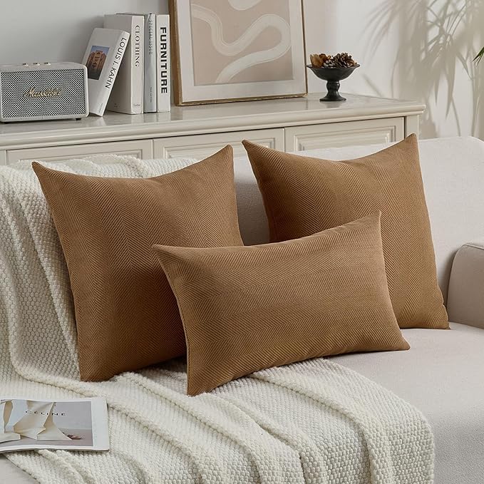FUTEI Rust Chenille Throw Pillow Covers 26x26 Inch Set of 2,Soft Wide Chevron Textured Euro Pillow Shams,Farmhouse Home Decor for Couch Bed Living Room
