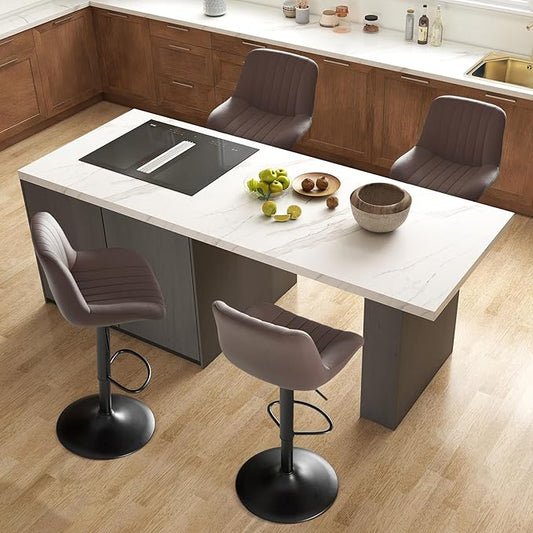 Nalupatio Bar Stools Set of 4, Adjustable Modern Swivel Bar Stools with Backs, Counter Height Performance Fabric Island Chairs for Home Kitchen, Dark Brown