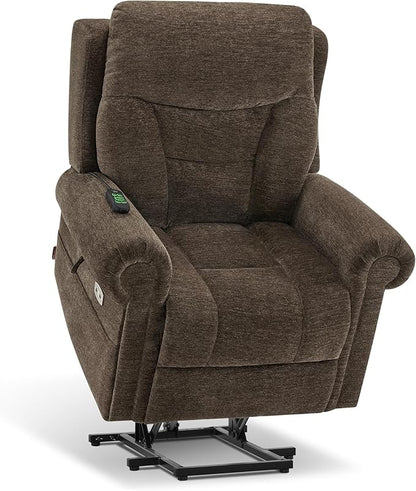 MCombo Triple Motor Power Lift Recliner Chair with Massage and Lumbar&seat Heating, Rolled Arms, Adjustable Headrest for Elderly People, Fabric 7888 (Coffee, Medium)