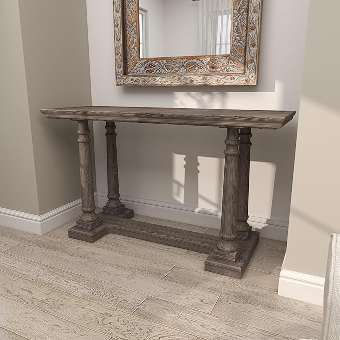 Benzara Deco 79 Wood Console Table with Distressed Accents, 52" x 18" x 30", Light Brown