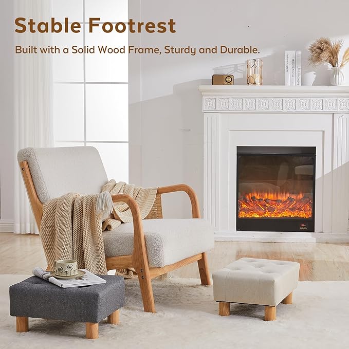 Small Foot Stool Ottoman, Linen Footstool Ottoman Foot Rest for Couch, Rectangle Footstools and Ottomans Small for Living Room, Entryway and Bedroom (Beige)