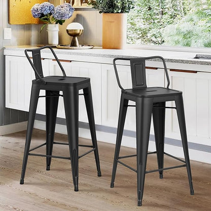 HAOBO Home Metal Bar Stools Set of 2 Low Back Counter Height Barstools 30" Industrial Barstool Patio Stool Metal Kitchen Stools Bar Chairs for Indoor Outdoor