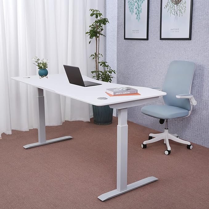 ApexDesk Elite Pro Series 71" x 33" Electric Height Adjustable Stand up Desk, Sit Stand Home Office Desk, Computer Desk - Curved Moon White