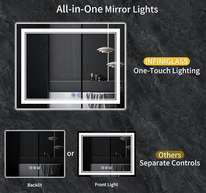 60"x28" LED Bathroom Mirror with Anti-Fog, Stepless Dimmable Lights, 3 Color Modes, Shatter-Proof Tempered Glass, Memory Function & Waterproof Design