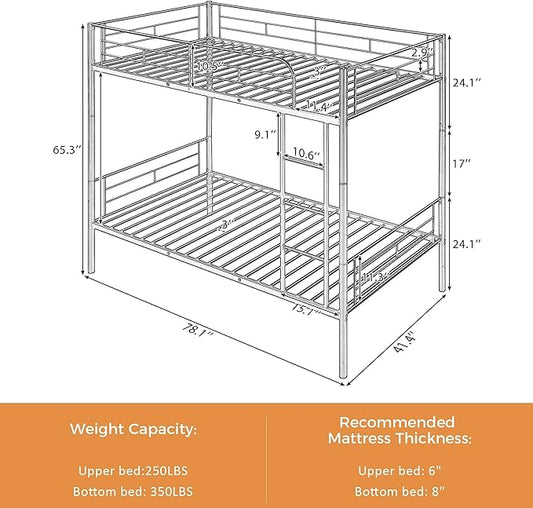 Merax Bunk Bed with Ladder and high Guardrail, Able to Split, Metal Bunk Bed, Storage Space, Noise Free,Twin Over Twin Size,Black
