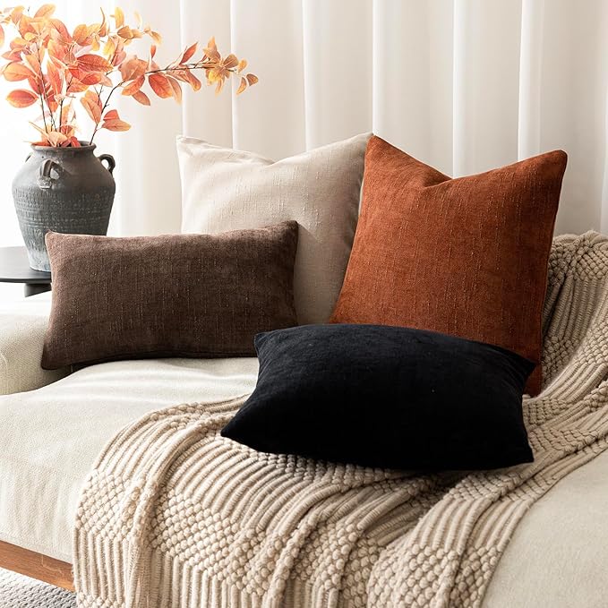 Foindtower Pack of 2 Soft Textured Throw Decorative Pillow Covers Square Accent Solid Cushion Cover Cozy Farmhouse Pillow Case with Zipper for Couch Sofa Bed Living Room 16x16 Inch, Burnt Orange