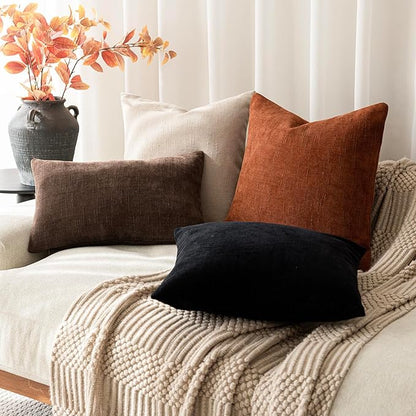 Foindtower Pack of 2 Soft Textured Throw Decorative Pillow Covers Square Accent Solid Cushion Cover Cozy Farmhouse Pillow Case with Zippe for Couch Sofa Bed Living Room 20x20 Inch, Burnt Orange