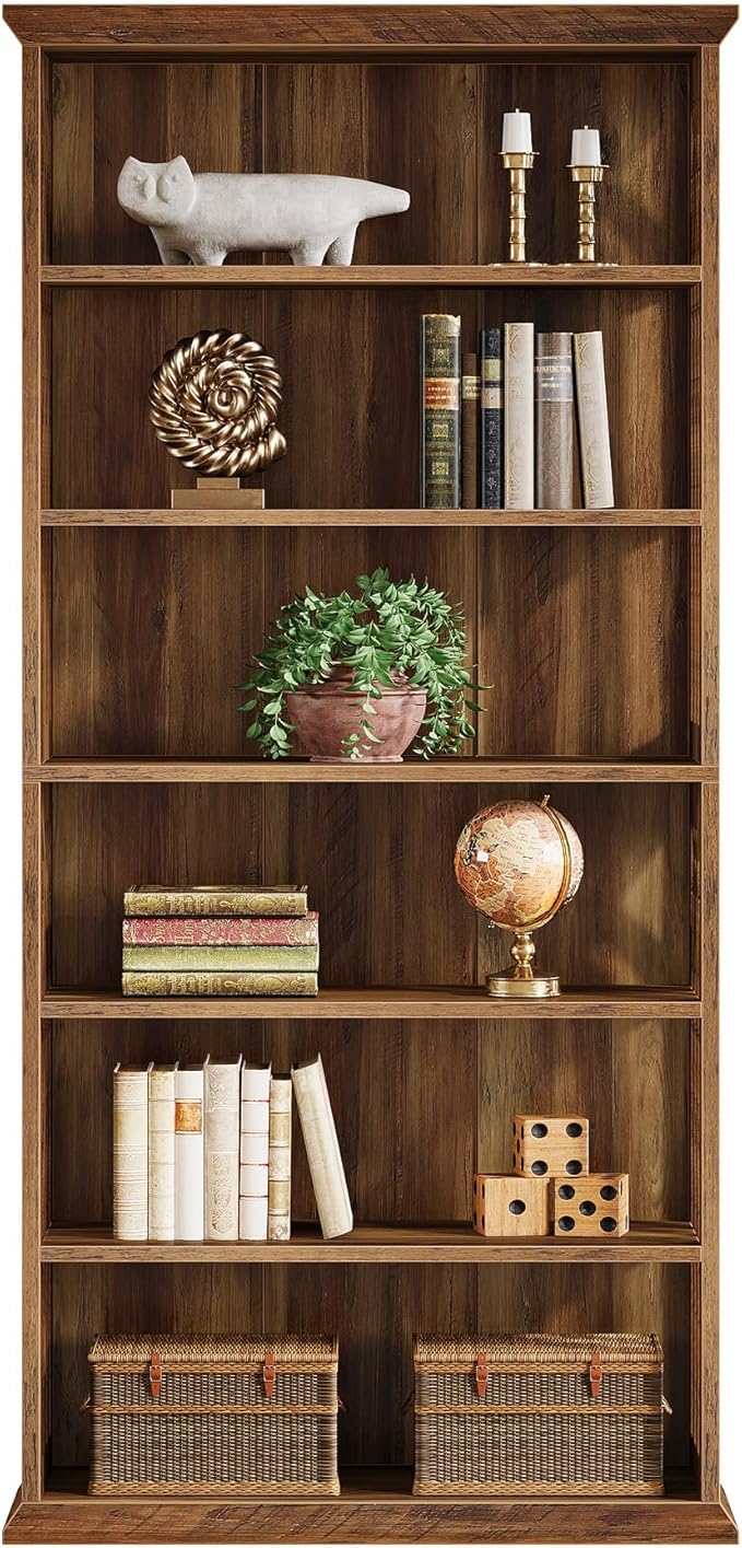 Tribesigns 6-Tier Bookshelf, 75-Inch Tall Bookcase, Large Bookshelves and Bookcases Freestanding Display Shelves, Wood Book Shelf for Living Room, Home Office, Bedroom, Brown (2Packs)
