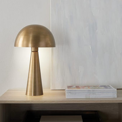 Nourison Home 16" Antique Gold Metal Mushroom Table Lamp, Modern, Retro, Desk Light for Bedroom, Dining, Office, Entryway
