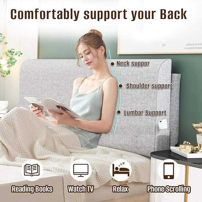 Upholstered King Headboard, No Tools Needed, Wall Mounted Headboard with Removeable Washable Linen, Multi-Functional Backrest (Grey)