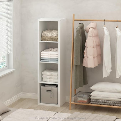 Furinno Cubic Closet Organizers and Storage, 4-Cube Closet Organizer, Open Shelf Closet Storage, Extra Thick Frame for Wardrobe, Bedroom, Living Room, White