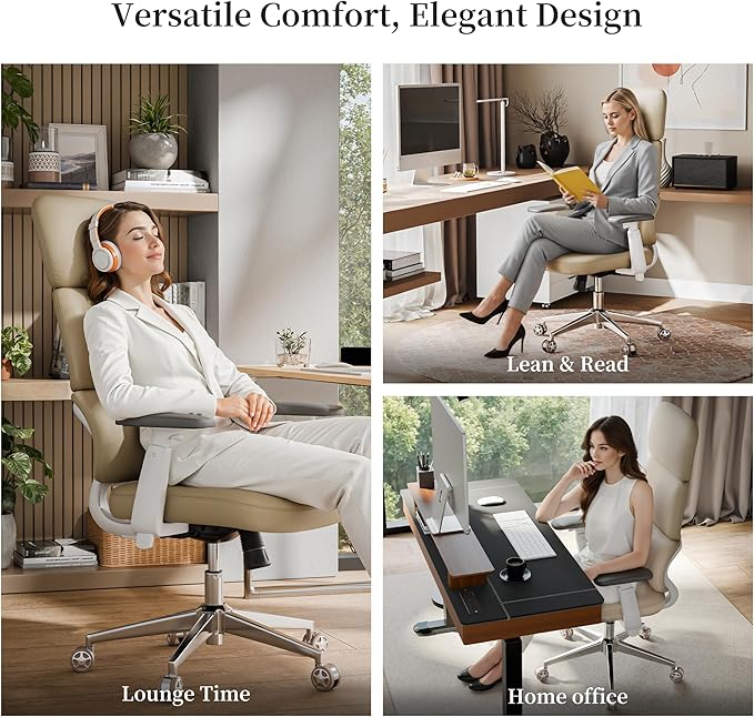 EUREKA ERGONOMIC Remi High Back Office Chair, PU Leather Office Chair with Wheels, Leather Desk Chair, Executive Office Chair Comfy for Home & Office, Beige
