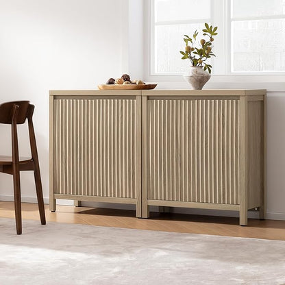 SICOTAS Sideboard Buffet Cabinet with Storage, Fluted Credenza Console Cabinet with Adjustable Shelves, Farmhouse Coffee Bar Storage Cabinets for Kitchen, Living Room, Entryway, Light Oak