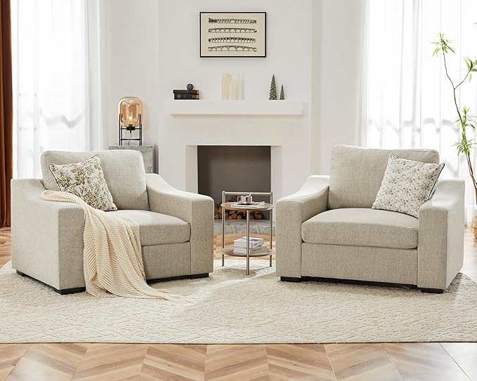 ABCASA 47" W Oversized Accent Chair, Comfy Upholstered Sofa Chair with Large Seat and Wide Armrest, Pet-Friendly Modern Lounge Armchair for Living Room/Apartment/Bedroom, Premium Linen, Oatmeal