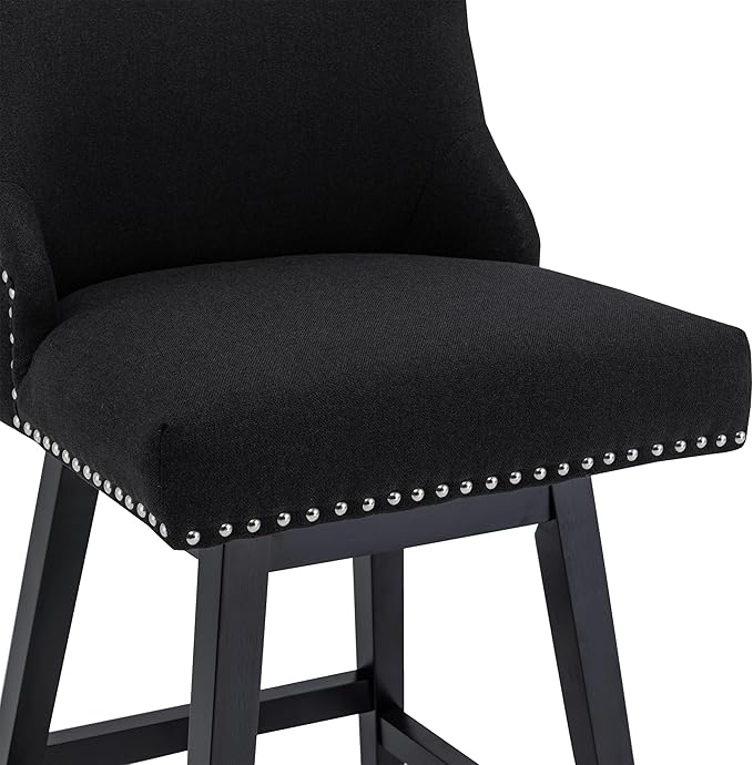 Bar Stools Set of 2, 26 Inch Upholstered Barstools with 13.8" High Back and Footrest, Swivel Counter Height Barstools for Kitchen Island Home Bar Performance Fabric Black
