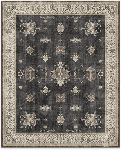 RUGGABLE Washable Vintage Area Rug – Verena Dark Wood 8x10, Stain-Resistant, Non-Slip – Large Machine Washable Rugs for Living Room, Bedroom, Hallway, Entryway & Office–with Standard Pad