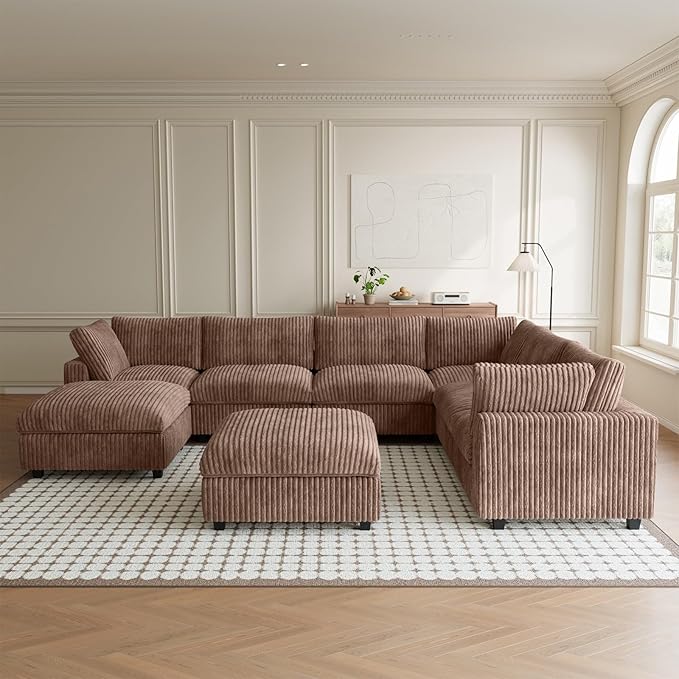 Cloud Modular Sectional Sofa Couch, 8 Seater Oversized Couch, 157.4" U-Shaped Convertible Couches with 2 Ottomans, Deep Sofa Couches for Living Room, Washable & Replaceable Covers, Brown