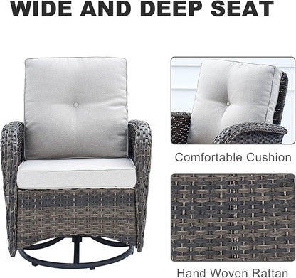 HUMMUH Patio Furniture 7-Piece Outdoor Conversation Set,All-Weather PE Wicker Loveseat Swivel and Rocking Chairs,Tables for Backyard,Poolside,Deck