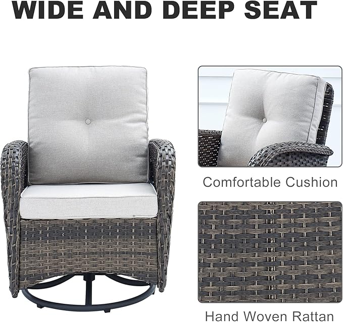 HUMMUH 5-Piece Patio Furniture Wicker Outdoor Conversation Set,All-Weather Rattan Swivel Chairs Bistro Set with Loveseat Coffee Table for Backyard,Poolside,Deck(Brown/Beige)