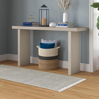 Henn&Hart 55'' Wooden Rectangular Fluted Console Table Entryway Table, Sofa Table for Entryway, Living Room, Couch, Hallway, or Office, Alder White