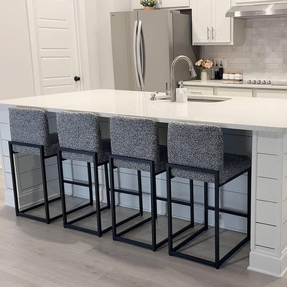 ALPHA HOME 24" Bar Stools Set of 2 Kitchen Counter Stools with Back, Counter Height Stools with Upholstered Footrest for Kitchen Island, Metal Steel Frame, Chenille, Gray