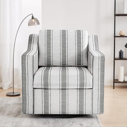 UIXE Swivel Accent Chair, Fabric Upholstered Arm Chair for Living Room, Modern Club Armchair Comfy Single Sofa Bedroom Reading Seat with Lumbar Pillow - Stripe Gray