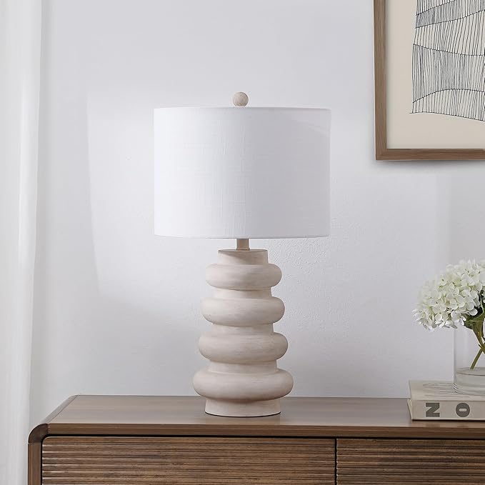 JONATHAN Y JYL5506A Juniper 26" Modern Minimalist Resin Stacked Ovoid LED Lamp for Living Room, Family Room, Dining Room, Bedroom, Hallway, Office, Antique White