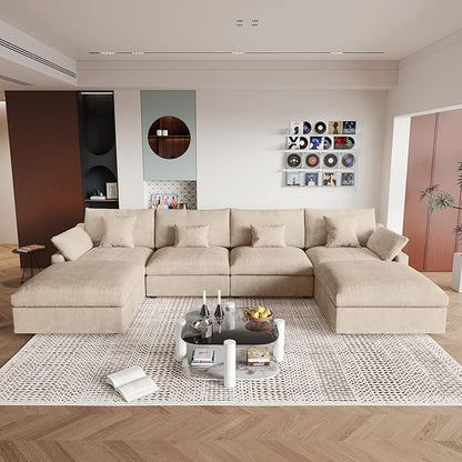 JACH U-Shaped Sectional Couches for Living Room, Cloud Sectional Couch with Deep Seat, 155.9" Modular Sofa with Chaise, Covers Removeable & Washable, Sofas Furniture for Living Room, Khaki