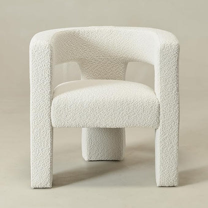 KINWELL 28" W Modern Boucle Accent Chair, Mid Century Upholstered Square Armchair, No Assembly Single Sofa Side Chair for Living Room Lounge Bedroom (Cream)