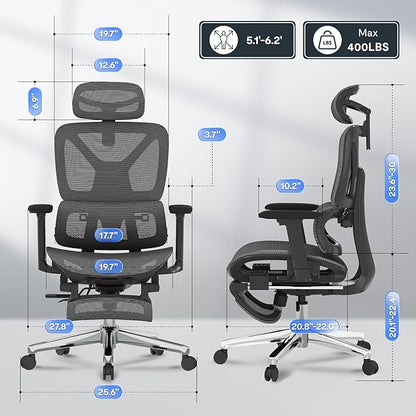 FLEXISPOT ErgoX Premium Ergonomic Office Chair with Footrest- Adjustable 3D Armrests, Dynamic Lumbar Support, Recline & Tilt Function, Mesh Seat, for Home & Office Use,Dark Grey