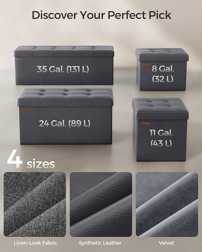 SONGMICS Mazie Collection - 30 Inches Folding Storage Ottoman Bench, Ottoman with Storage, Foot Rest Stool, Load 660 lb, for Living Room, Synthetic Leather, Dark Gray ULSF040G01