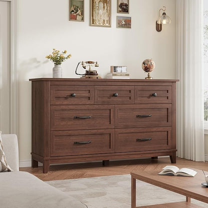 GarveeHome 7 Dresser for Bedroom, 54 in Wide Drawer Dresser with Storage Freestanding, Wooden Closet Storage Chest for Living Room, Bedroom, Entryway, Walunt