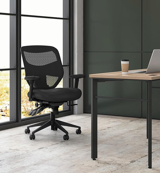 HON Prominent Mesh Ergonomic Office Chair with Adjustable Arms, Back Support, 360° Swivel Task Chair for Computers, Desk, Home Office, ASynchro-Tilt Recline, Black