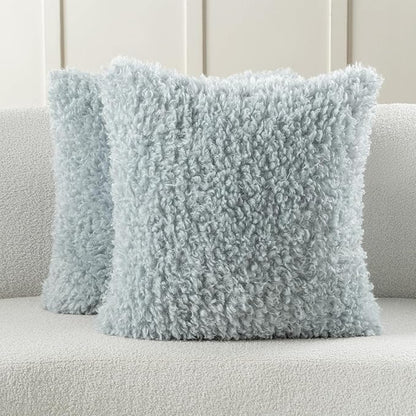 FUTEI Light Blue Decorative Throw Pillow Covers 22x22 Inch Set of 2,Soft Fluffy Faux Wool Fur Boucle Textured Cushion Case,Modern Home Decor for Couch Bed Living Room Office