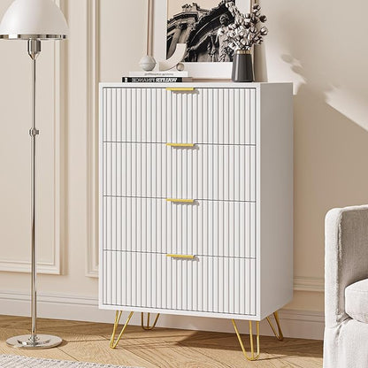 White Dresser for Bedroom, Modern Dresser with Gold Metal Handles & Chests of Drawers