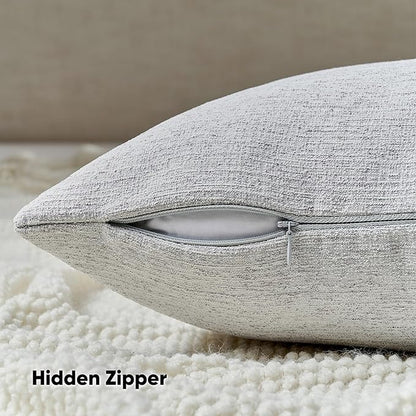 FUTEI Light Grey Chenille Decorative Throw Pillow Covers 22x22 Inch Set of 2,Soft Cozy Faux Linen Textured Cushion Case,Farmhouse Home Decor for Couch Living Room