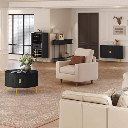 ARTPOWER 47.2" Sideboard Buffet Cabinet with Tambour Door, 6 Heights Adjustable Shelves, Accent Console Cabinet with Storage, Modern Credenza for Living Room, Dining Room, Entryway, Black