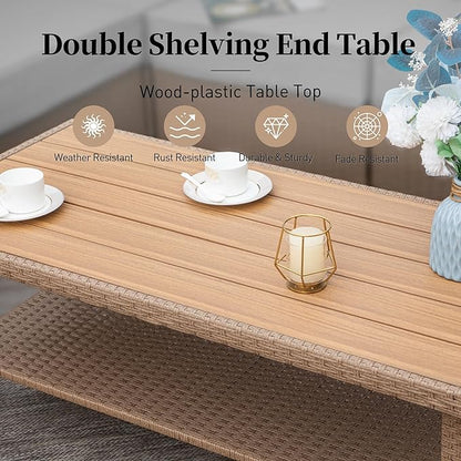 Patio Furniture Set 6 pcs, Wicker Rattan Outdoor Furniture with 5.5” Thick Cushions, 3-Seat Sofa, 4 Chairs and Coffee Table, Outdoor Conversation Set for Garden Backyard Deck, 7 Seats Grey