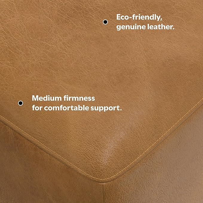 SIMPLIHOME Rex Ottoman in Full-Grain Genuine Leather, Sienna, 34-inches Wide, Modern-Style Table Ottoman or Footrest, Assembled, for Living Room and Family Room