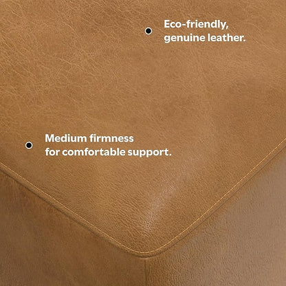 SIMPLIHOME Rex Ottoman in Full-Grain Genuine Leather, Sienna, 34-inches Wide, Modern-Style Table Ottoman or Footrest, Assembled, for Living Room and Family Room