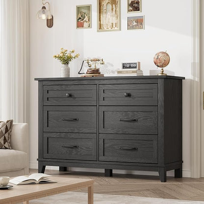 GarveeHome 6 Dresser for Bedroom, 47 in Wide Drawer Dresser with Storage Freestanding, Wooden Closet Storage Chest for Living Room, Bedroom, Entryway, Black