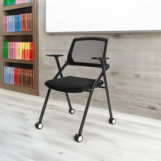 10 Pack Conference Room Chairs with Wheels and Sliding Armrest,Foldable Nesting Chair for Office School Church Waiting Room Black
