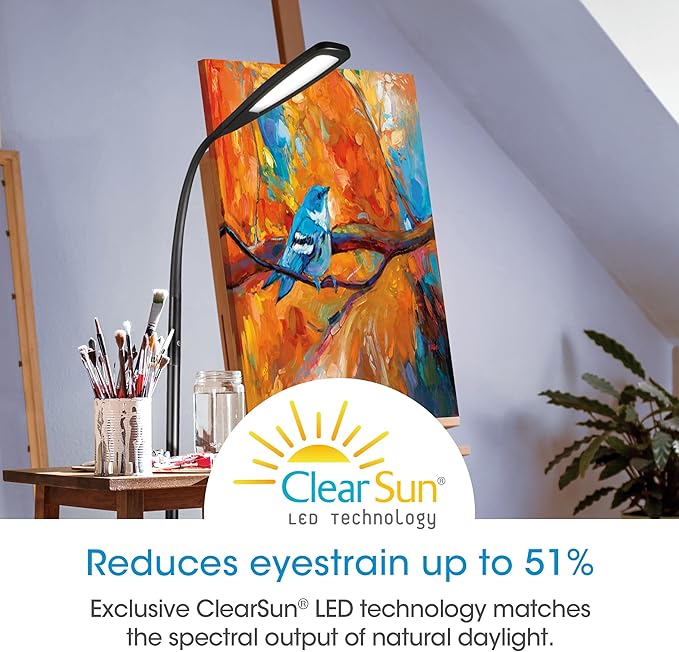 OttLite ClearSun Flex LED Floor Lamp with LED Technology - Touch Activated Controls, Adjustable Neck, Smart Memory Feature - Great for Office, Home, Dorm, Bedroom, College, & Living Room, Black