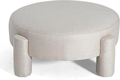 Christopher Knight Home Chobi Round Fully Ottoman Foot Stool, Pouf Footstool Ottoman Seat, Fabric Upholstered Foot Chair, Round Footrest, Modern Side Table for Living Room Bedroom Home Decor, Beige