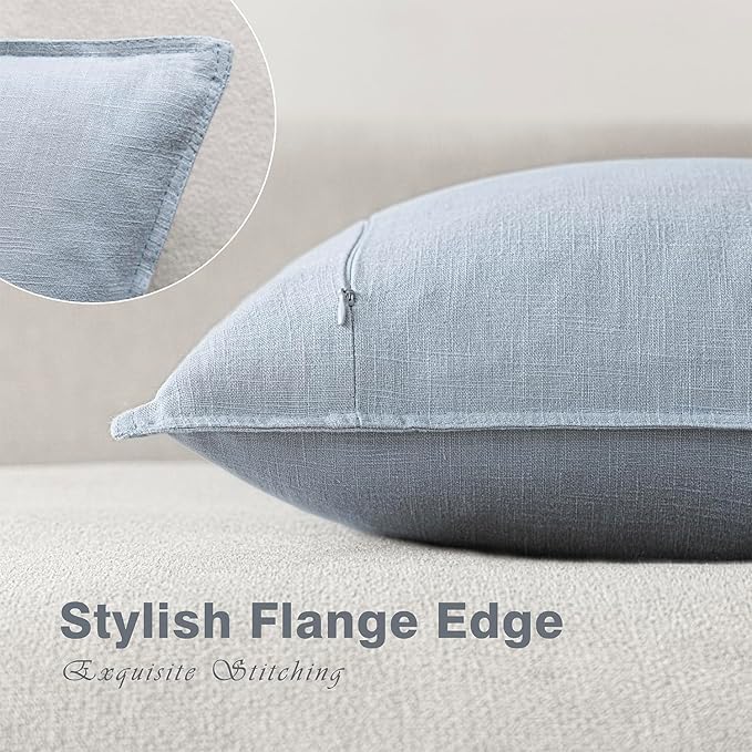Foindtower Pack of 2, Decorative Linen Soild Throw Pillow Covers Soft Accent Euro Cushion Case Boho Farmhouse Pillowcase for Chair Couch Sofa Bedroom Living Room Home Decor 20 x 20 Inch Sky Blue