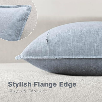 Foindtower Pack of 2, Decorative Linen Soild Throw Pillow Covers Soft Accent Euro Cushion Case Boho Farmhouse Pillowcase for Chair Couch Sofa Bedroom Living Room Home Decor 22 x 22 Inch Sky Blue