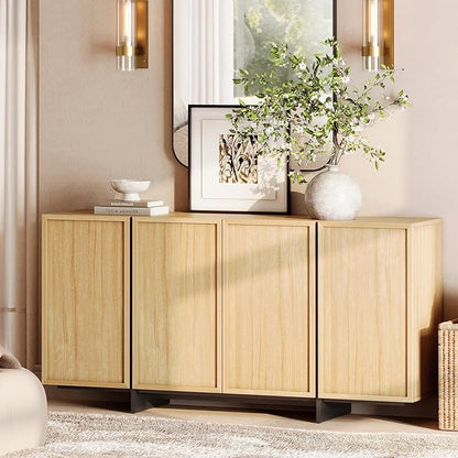 WAMPAT Modern Sideboard Buffet Cabinet with 4 Doors, Multifunctional Sideboard with Large Storage and T-Shaped Legs, Coffee Bar Cabinet Storage Cabinet for Kitchen, Living Room, Oak